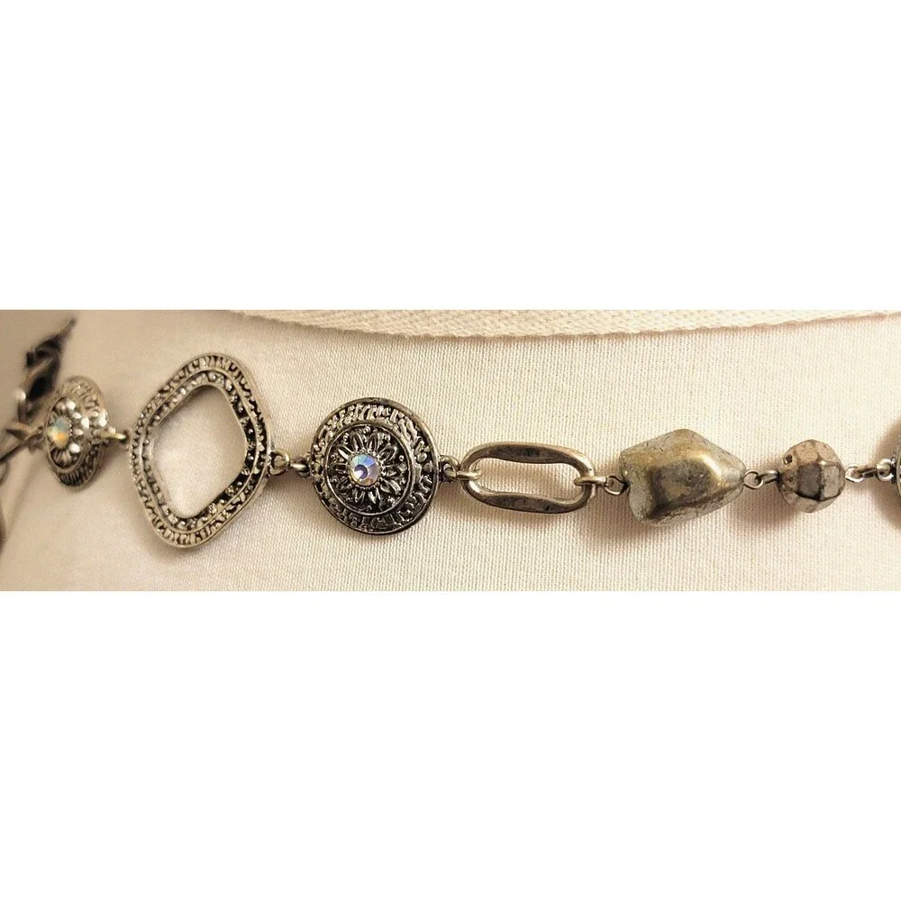 Ruby Rd. Chain Statement Belt Women’s AB Rhinestone Flowers Silver Tone Vintage